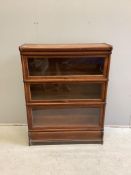 An early 20th century Globe Wernicke oak three section bookcase, width 86cm, depth 28cm, height