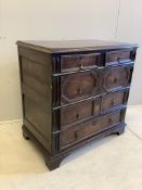 An 18th century oak straight front chest, width 88cm, depth 53cm, height 90cm. Condition - fair