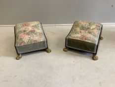 A pair of Regency brass mounted rosewood footstools, width 30cm, height 20cm. Condition - good