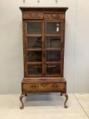 A Queen Anne Revival walnut display cabinet, width 98cm, depth 60cm, height 202cm. Condition - fair