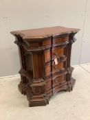 A reproduction 18th century style Tuscan walnut commode, width 72cm, depth 44cm, height 77cm.
