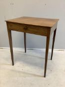 A George III rectangular mahogany side table, fitted frieze drawer, width 58cm, depth 45cm, height