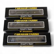 Three boxed Graham Farish N gauge railway BR locomotives; two Class A3, Flying Scotsman 60103 (372-3