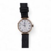 An early 20th century 9ct gold Zenith manual wind wrist watch, retailed by Favre Leuba, with Roman d