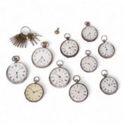 Three early to mid 20th century silver open faced pocket watches, with Roman or Arabic dials and sub