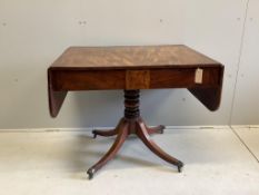 A Regency mahogany sofa table, width 90cm, depth 65cm, height 73cm. Condition - poor to fair