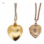 A modern embossed 9ct gold heart shaped locket, 21mm, on a similar 9ct gold rope twist chain, 46cm,