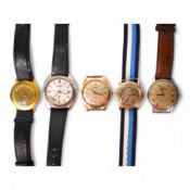 A gentleman's 1940's 9ct gold manual wind wrist watch(a.f.), together with four other wrist watches