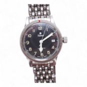 A gentleman's German stainless steel Tutima Flieger Automatic wrist watch, with black Arabic luminou