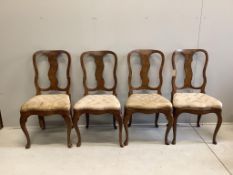 A set of four 19th century Dutch floral marquetry inlaid dining chairs, width 49cm, depth 40cm, heig