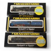 Three boxed Graham Farish N gauge railway locomotives; LMS Class Five 5041 (1801), LNER Class A4 Sir