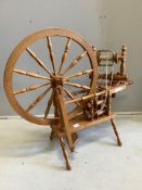 A Timbertops Leicester oak spinning wheel, height 86cm. Condition - good