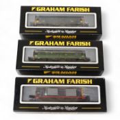 Three boxed Graham Farish N gauge railway diesel locomotives; Class 25, D7667 (371-076), Class 25, D
