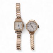 A lady's 1950's 9ct gold Tudor manual wind wrist watch, with Arabic dial, case diameter 18mm, on a d