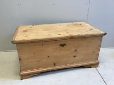 A 19th century Continental pine trunk, width 121cm, depth 61cm, height 59cm. Condition - fair