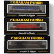 Three boxed Graham Farish N gauge railway diesel locomotives; Class 33, 33035 Spitfire (371-127), Cl