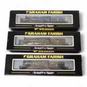 Three boxed Graham Farish N gauge railway BR locomotives; a Castle Class, 7033 Hartlebury Castle (37