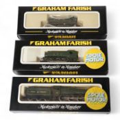 Three boxed Graham Farish N gauge GWR locomotives; a Hall class Raveningham Hall 8960 (1404), a clas