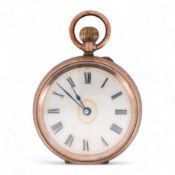 An early 20th century continental 9k open faced fob watch, with Roman dial, 34mm, gross weight 30.5
