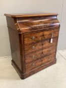 A 19th century French figured walnut enclosed washstand, width 80cm, depth 44cm, height 95cm. Condit