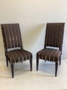 A pair of James Martin high back hall chairs, width 49cm, depth 52cm, height 114cm. Condition - good