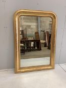 A 19th century French overmantel mirror, width 86cm, height 123cm. Condition - fair