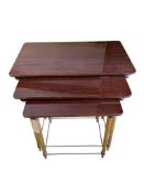 A nest of three mid century rectangular tables, width 60cm, depth 36cm, height 53cm, together with a