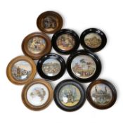 A collection of eleven framed pot lids, including one of the Chrystal Palace; The Grand Internationa