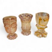 Three Bohemian colour flashed glass goblets, late 19th century, two with hunting subjects, the third