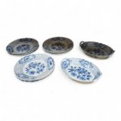 A ‘Meissen’ blue onion pattern dessert service comprising nine plates and two oval twin handled dish