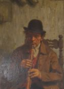Henry Kokken (Belgian, 1860-1941), Study of a man playing the clarinet, signed, oil on board, 34 x 2