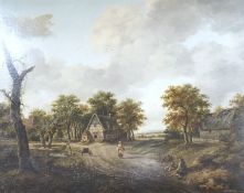 William Brooks (fl.1780-1801), Village scene with figures, unsigned, oil on canvas, 49 x 62cm, appli