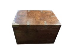 A small 19th century brass mounted oak strong box, width 50cm, depth 34cm, height 32cm