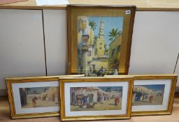 Giovanni Barbaro (1864-1915), Orientalist street scenes with figures and camels, each signed, four w