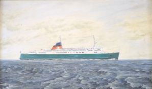 Dennis Brown, maritime interest oil on board, 'Antrim Princess', signed, 35 x 59cm