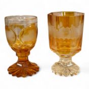 Two Bohemian topographical engraved amber flashed spa glasses, late 19th century, largest 13.5cm hig