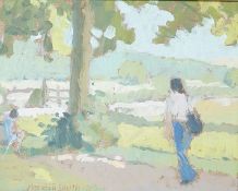 Norman Smith (1910-1996), 'Along the footpath', signed and dated '75, Impressionist oil on board, 18