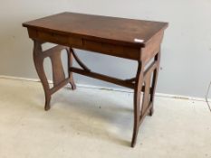 An early 20th century Continental oak two drawer side table, width 82cm, depth 44cm, height 72cm