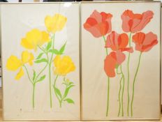 Danka Napiorkowska (b.1946), ‘Poppies 1’ and ‘Buttercups 2’, each signed in pencil, pair of silk scr