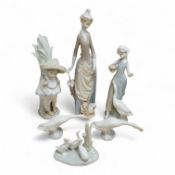 Five Lladro figures and one other, tallest 37cm high