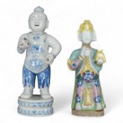 A Chinese enamelled porcelain figure of an immortal, Jiaqing period and a Japanese blue and white fi