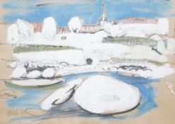 20th century, Continental School, Landscape, indistinctly signed Foures? dated '60, gouache, 15 x 20