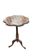 A Victorian burr walnut tripod games table, width 48cm, height 71cm