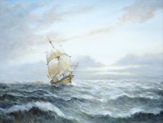 EAS, maritime interest, Ship at sea, initialled, oil on board, gilt framed, 34 x 44cm