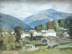 Terence J. McCaw (South African, 1913-1978), Village scene with stone bridge, signed and dated 1936,