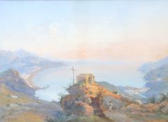 Gaetano Dura (1805–1878) ‘Gulf of Salerno’, signed, gouache, 30 x 41cm