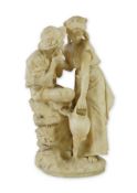A large Continental alabaster group of a peasant couple, late 19th / early 20th century