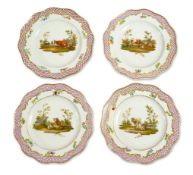 Four Meissen pastoral landscape plates, c.1760