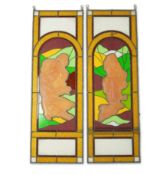 A pair of 20th century stained glass panels