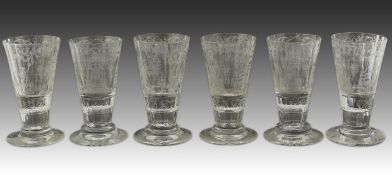 A set of six Lobmeyr engraved beakers, c.1880